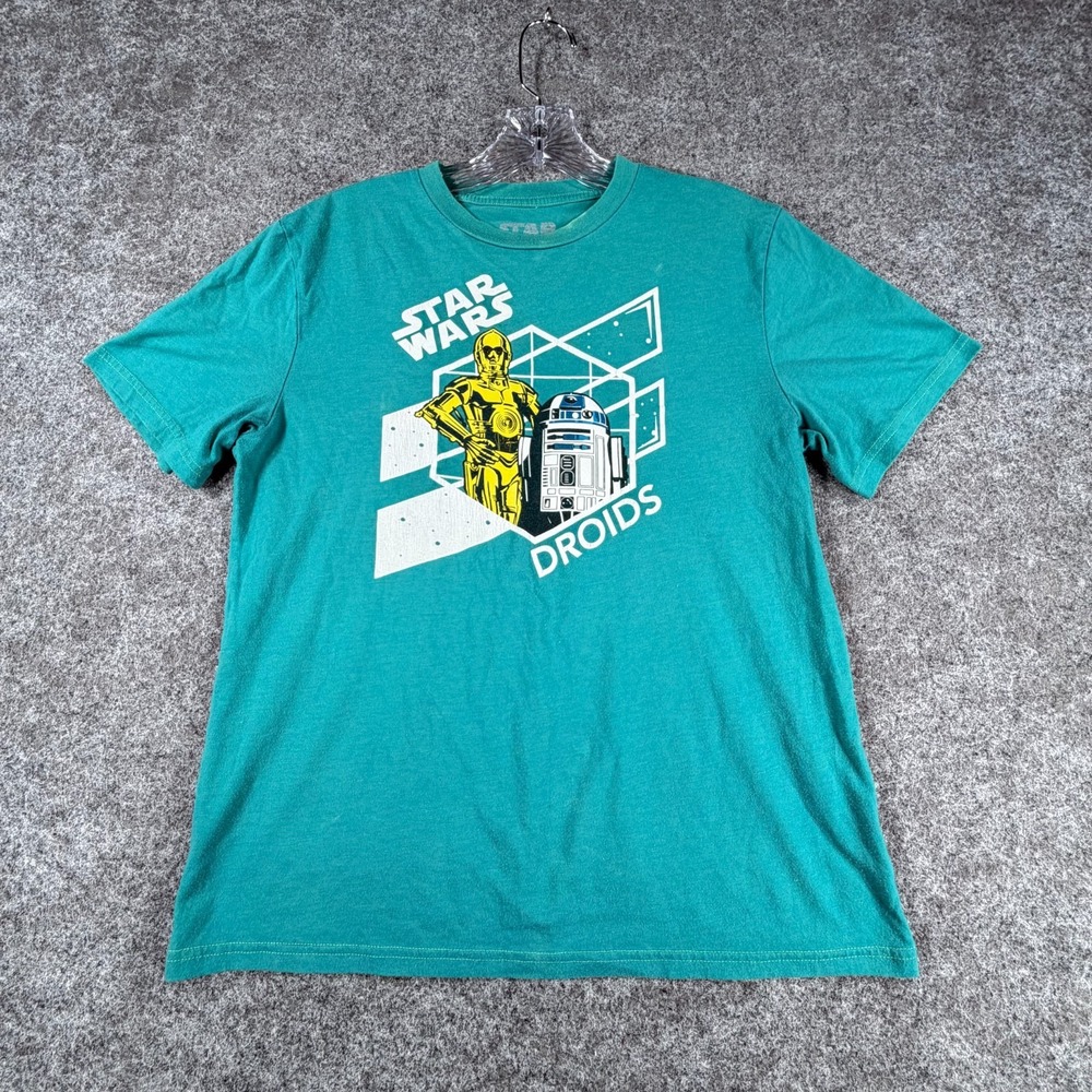 Vintage Star Wars C-3PO R2-D2 Droids Graphic T-Shirt Kids XL Teal Green Tee.